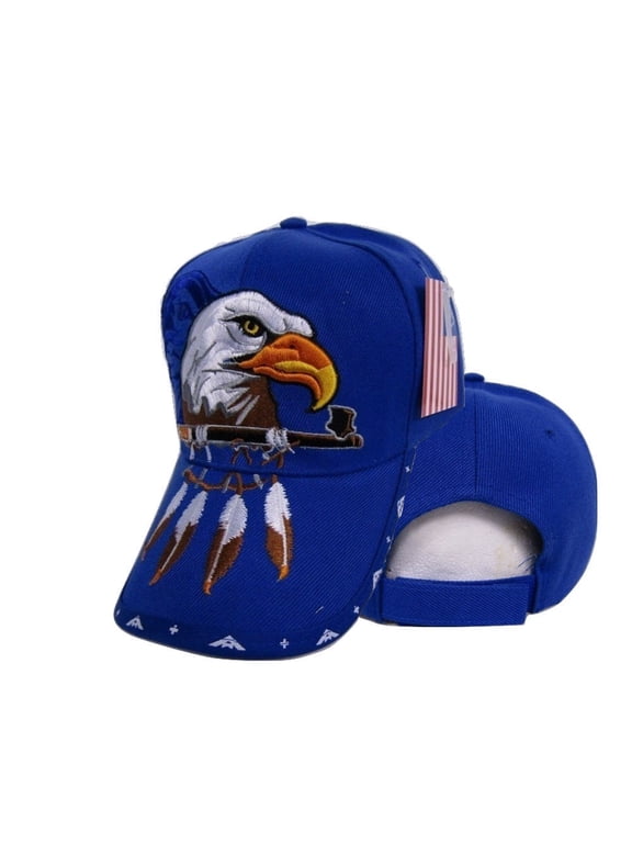 Native Pride American Eagle Pipe Shadow Blue Embroidered Cap Hat (RAM)