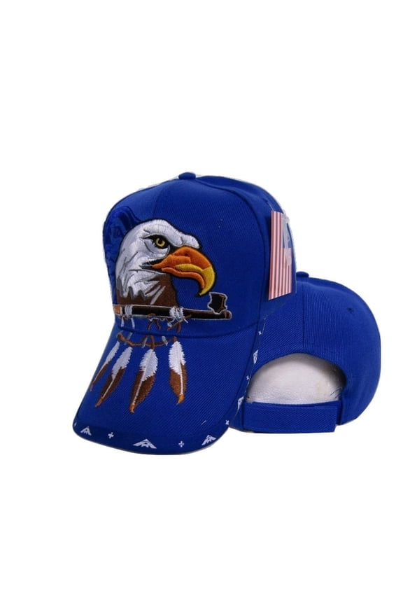 Native Pride American Eagle Pipe Shadow Blue Embroidered Cap Hat (RAM)