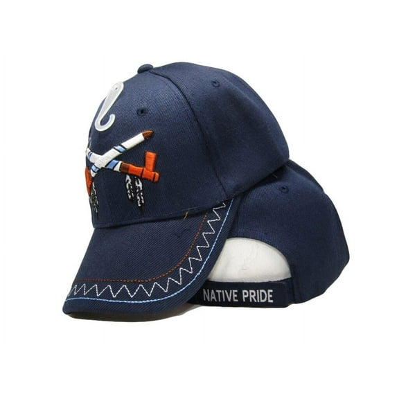 Native Pride American Smoke Peace Pipe Shadow Blue Embroidered Cap Hat