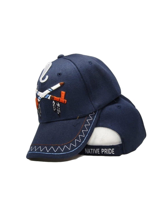 Native Pride American Smoke Peace Pipe Shadow Blue Embroidered Cap Hat