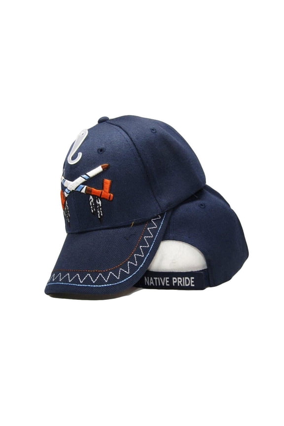 Native Pride American Smoke Peace Pipe Shadow Blue Embroidered Cap Hat