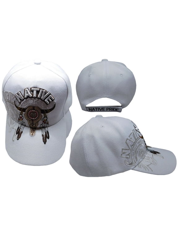 Native Pride Buffalo Skull Dreamcatcher Shadow White Cap Hat