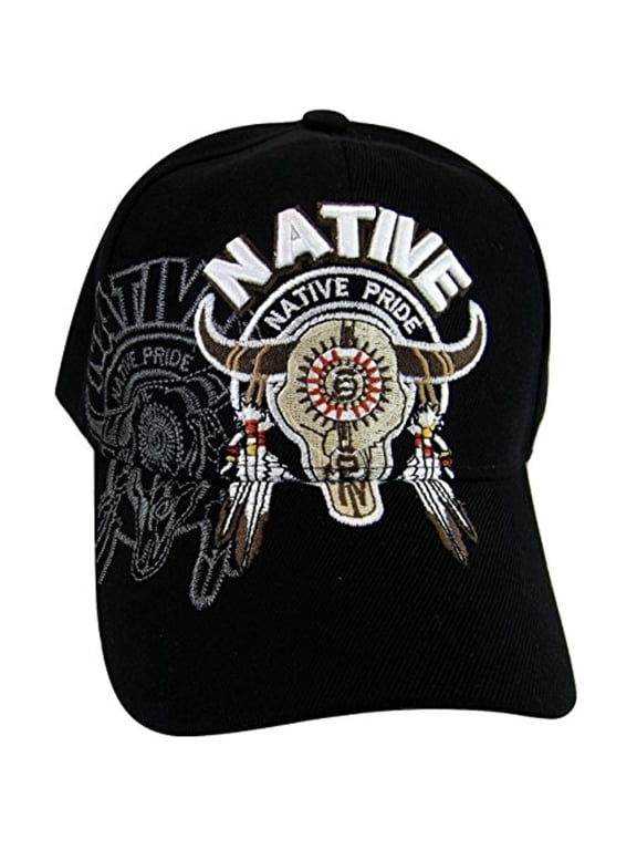 Native Pride Bull Adult Size Adjustable Baseball Cap (Black)