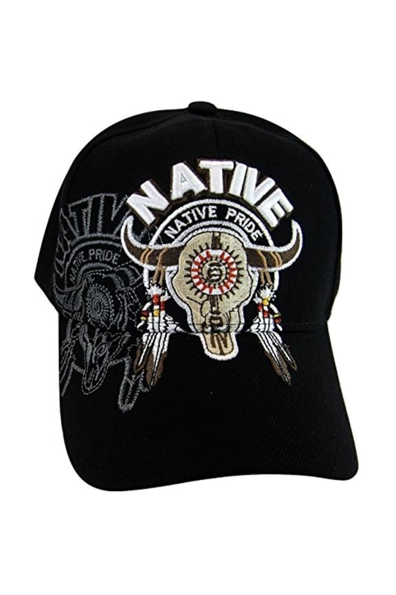 Native Pride Bull Adult Size Adjustable Baseball Cap (Black)