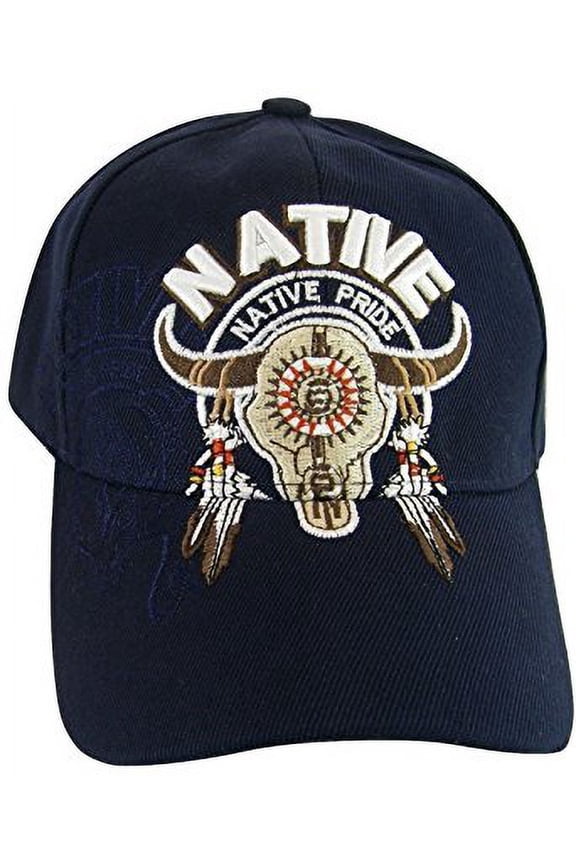 Native Pride Bull Adult Size Adjustable Baseball Cap (Navy)