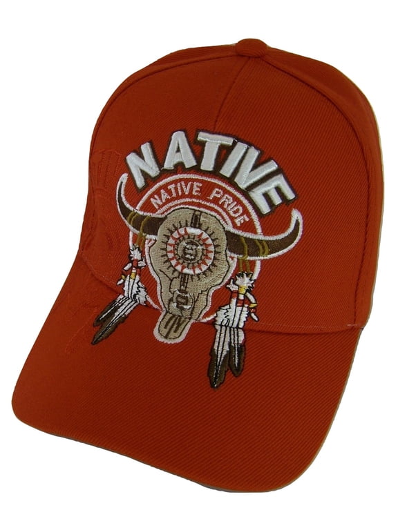 Native Pride Bull Adult Size Adjustable Baseball Cap (Red)