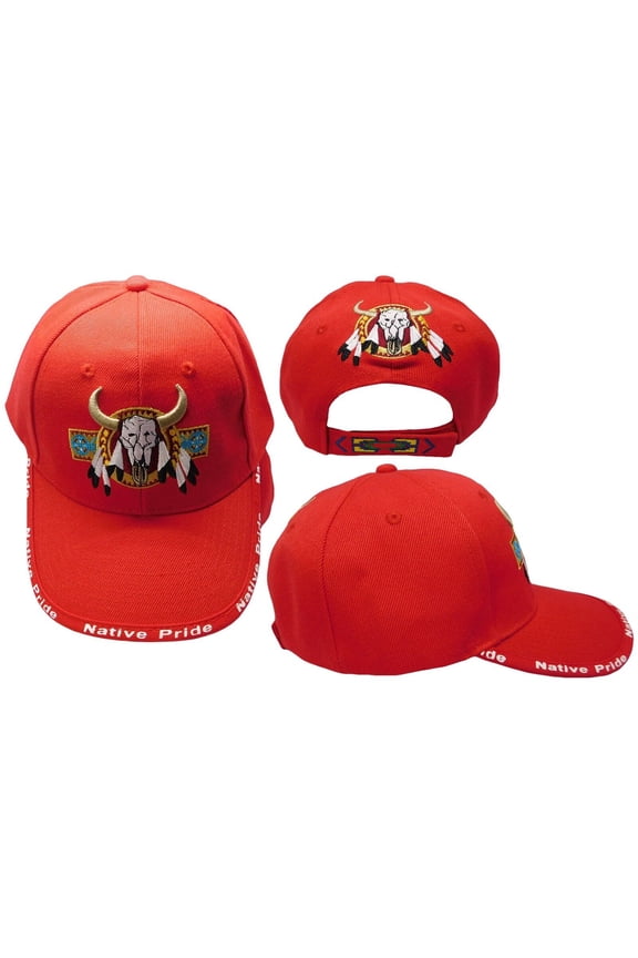 Native Pride Bull Head Dreamcatcher Red Adjustable Embroidered Cap Hat