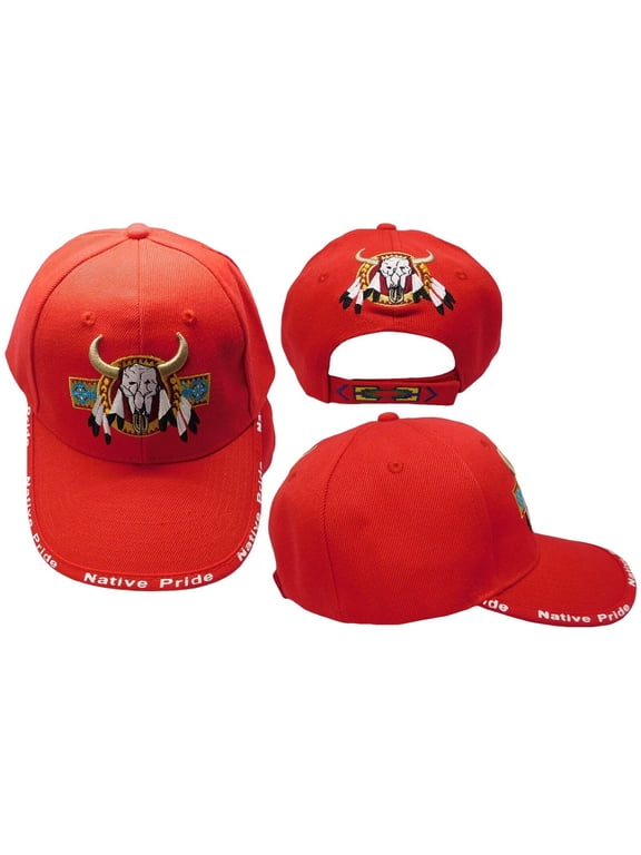 Native Pride Bull Head Dreamcatcher Red Adjustable Embroidered Cap Hat