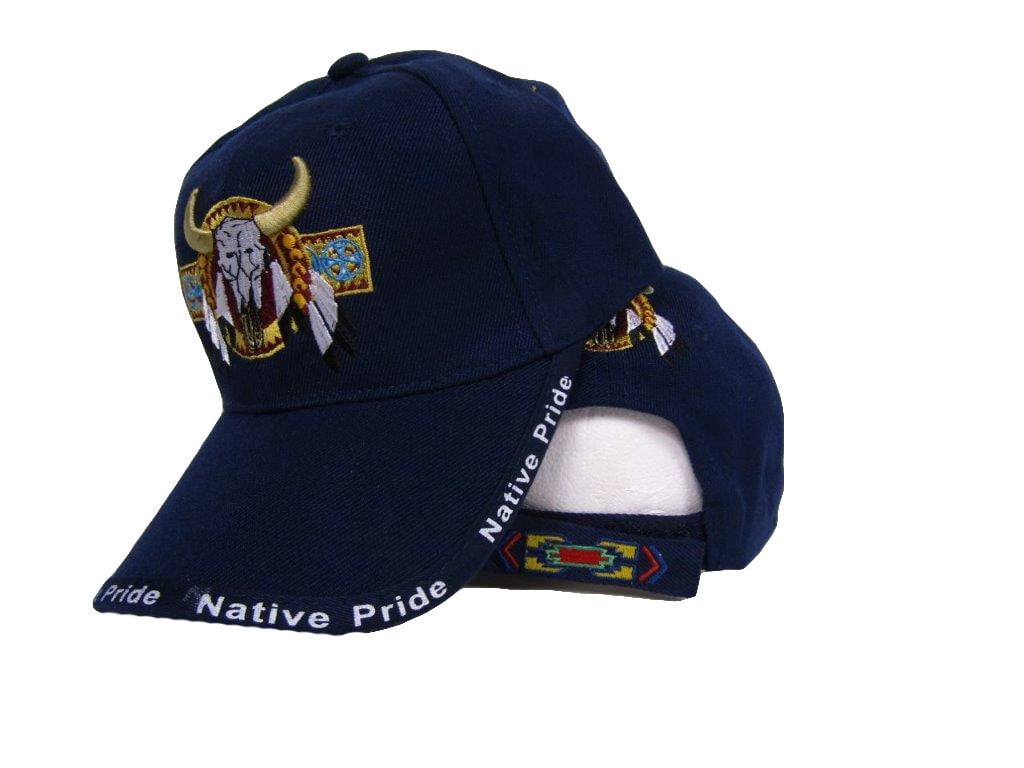 Native Pride Bull Skull Buffalo Blue Embroidered Ball Cap Hat - Walmart.com