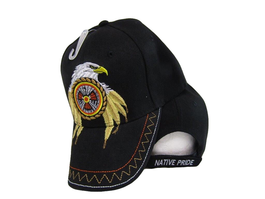 Casquette Baseball Native Pride – Noire, Broderie Plumes, Ajustable – Homme