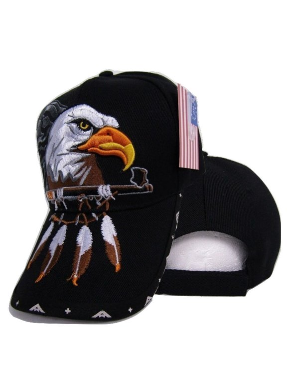 Native Pride Eagle Herb Pipe Shadow Black Embroidered Cap Hat