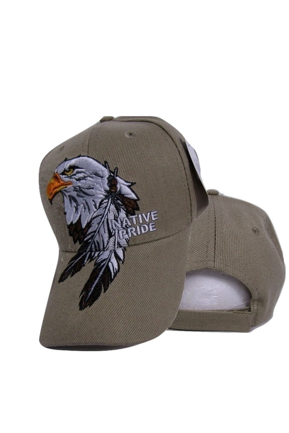 Native Pride Eagle Khaki Embroidered Cap Hat