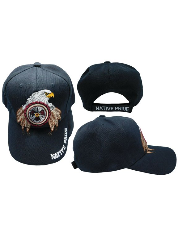 Native Pride INDIAN Bald Eagle Target Bullseye Black Embroidered Cap Hat