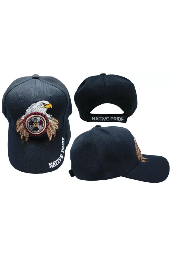 Native Pride Indian Bald Eagle Target Bullseye Black Embroidered Cap Hat