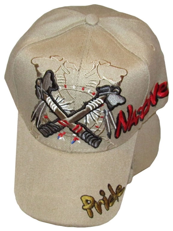 Native Pride Tomahawk Khaki Tan Embroidered Hat Cap