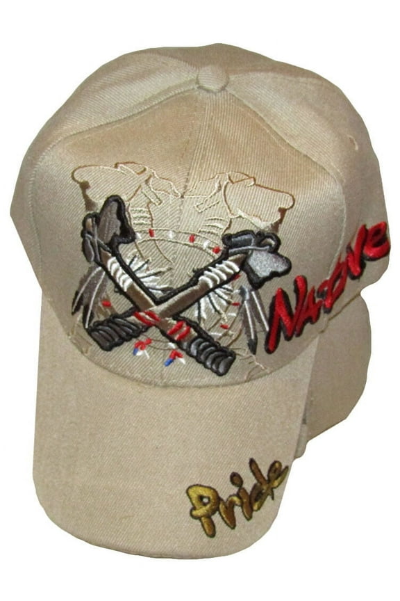 Native Pride Tomahawk Khaki Tan Embroidered Hat Cap