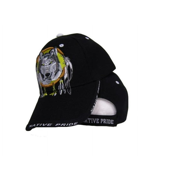 Native Pride Wolf Dreamcatcher Black Cap Hat