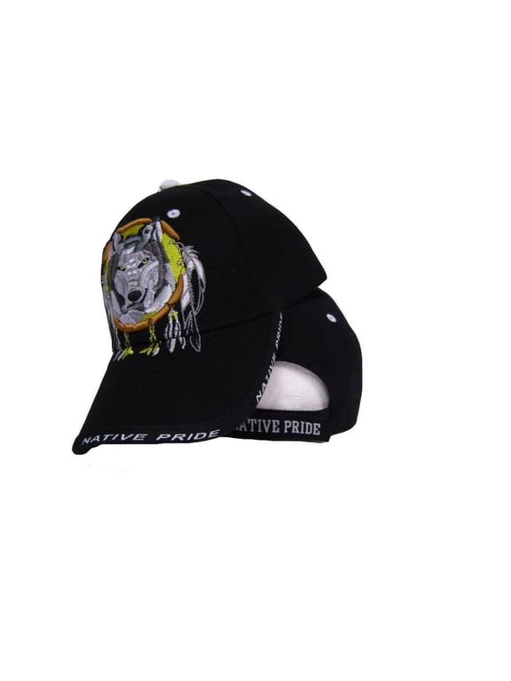 Native Pride Wolf Dreamcatcher Black Cap Hat