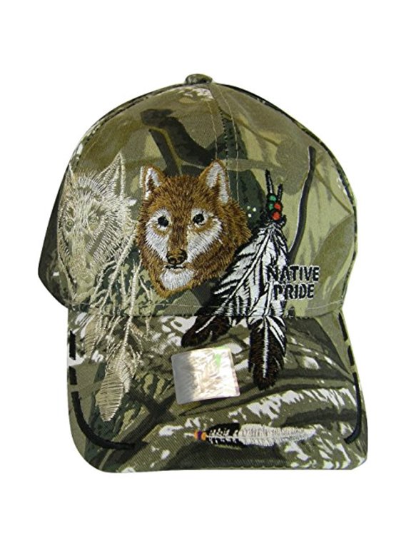 Native Pride Wolf & Feather Cap with Shadow Men's Adjustable Baseball Cap (Camouflage)