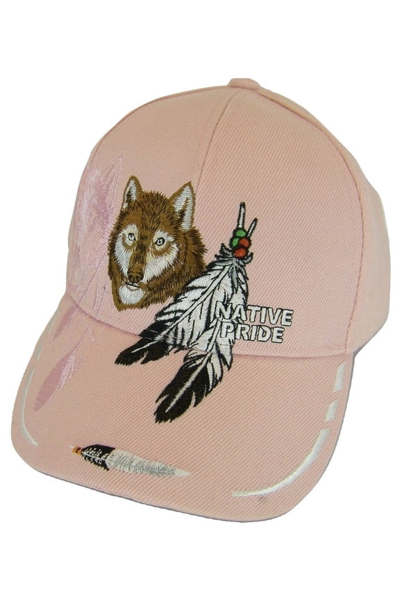 Native Pride Wolf & Feather Cap with Shadow Men's Adjustable Baseball Cap (Pink)