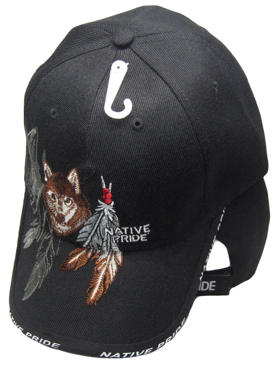 Native Pride Wolf Feather Shadow Black Embroidered Cap Hat CAP635 TOPW