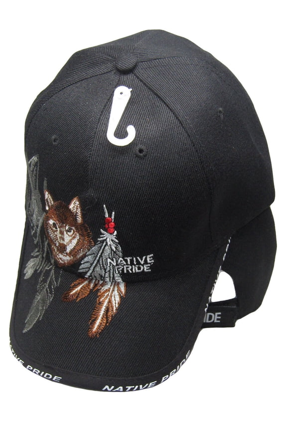 Native Pride Wolf Feather Shadow Black Embroidered Cap Hat CAP635 TOPW