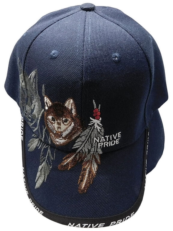Native Pride Wolf Feather Shadow Blue Embroidered Cap Hat CAP635 TOPW