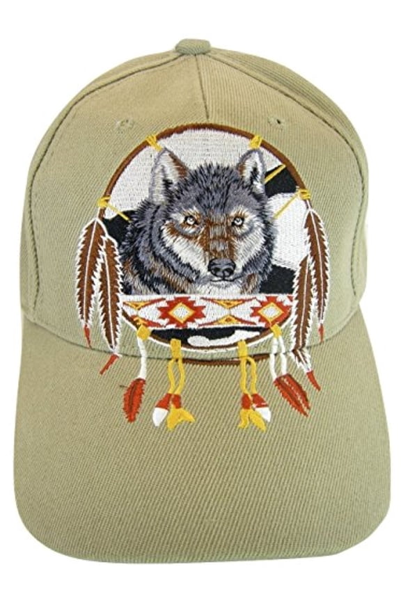 Native Pride Wolf Men's Adjustable Baseball Cap (S1-Khaki)