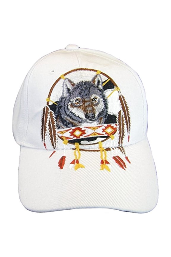 Native Pride Wolf Men's Adjustable Baseball Cap (S1-White)