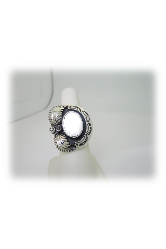 Native Ring American Leaf Solid Sterling Silver Shell Ring Size 6