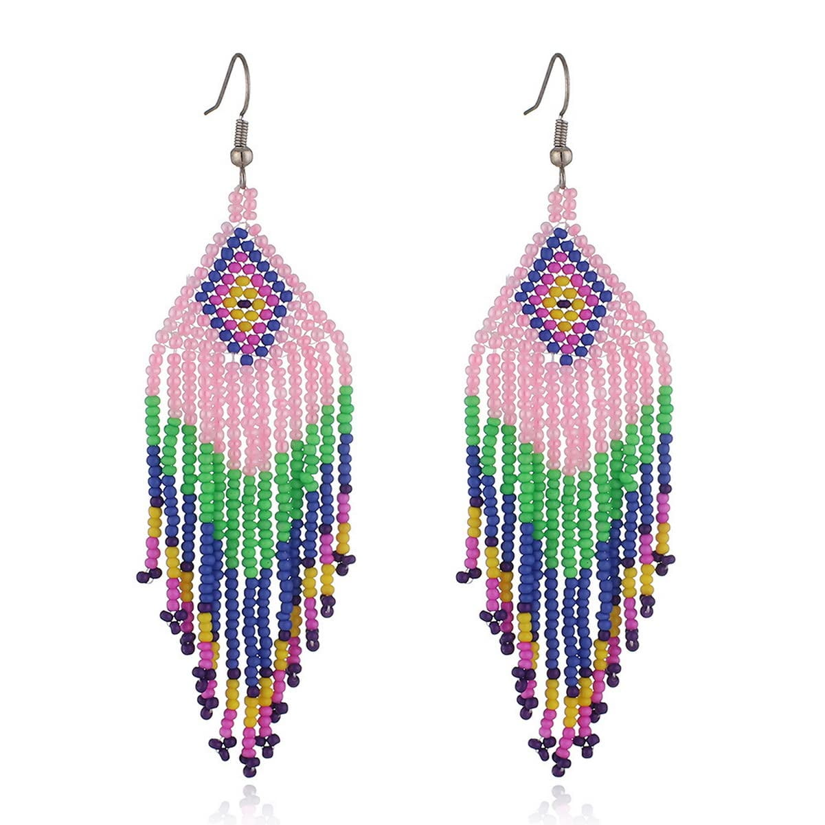 JeanBeau Colorful Seed Bead Tassel Earrings - Long Boho Dangle Drop Earrings For Women