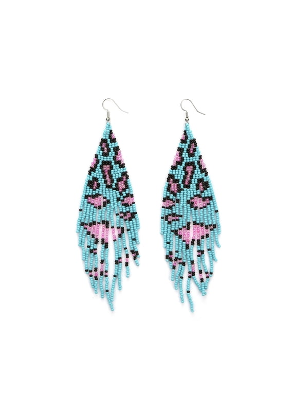 Native Seed Beads Earrings for Women,Boho Ethnic Fringe Dangle Drop Earrings,Colorful Bohemian Handmade Long Beaded Tassel Earrings,Multi-color Funky Fashion Chandelier Statement Jewelry