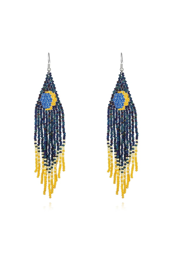 Native Seed Beads Earrings for Women,Boho Ethnic Fringe Dangle Drop Earrings,Colorful Bohemian Handmade Long Beaded Tassel Earrings,Multi-color Funky Fashion Chandelier Statement Jewelry