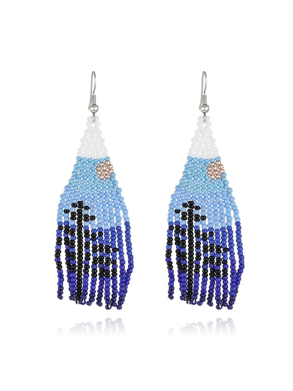 Native Seed Beads Earrings for Women,Boho Ethnic Fringe Dangle Drop Earrings,Colorful Bohemian Handmade Long Beaded Tassel Earrings,Multi-color Funky Fashion Chandelier Statement Jewelry
