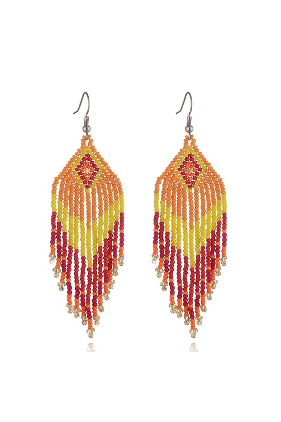 Native Seed Beads Earrings for Women,Boho Ethnic Fringe Dangle Drop Earrings,Colorful Bohemian Handmade Long Beaded Tassel Earrings,Multi-color Funky Fashion Chandelier Statement Jewelry