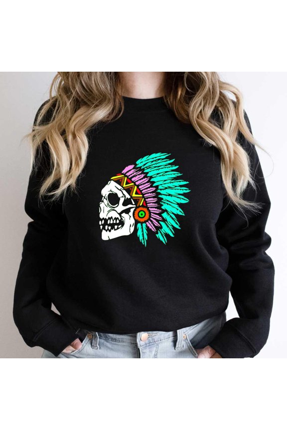 Native Skeleton Head Funny Indigenous Pride Graphic - Must-Have SW12581 Unisex Sweatshirt, Up to Size 5XL