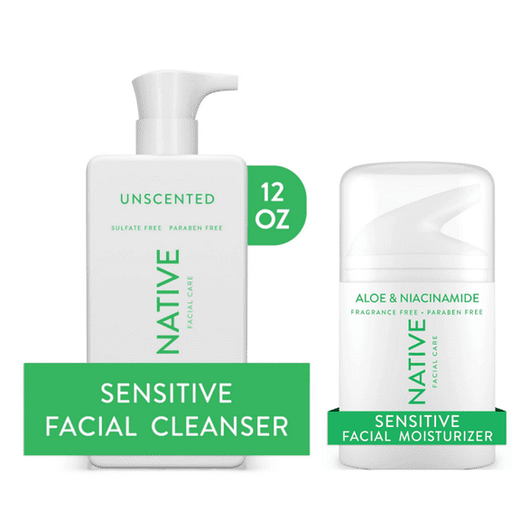 Native Skin Care Sensitive Facial Cleanser 12 oz + Moisturizer 1.7 oz Set