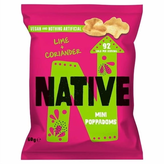 Native Snacks Lime & Coriander Mini Poppadoms 60g, British Import (Pack of 6)
