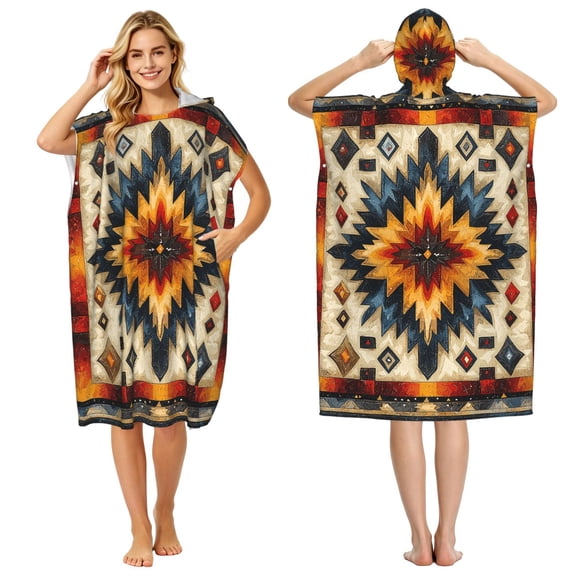 Native Southwest Tribal Patterns Art Adult Hooded Beach Towel Changing Robe, Surf Poncho Towel for Surfing, Swimming, Camping