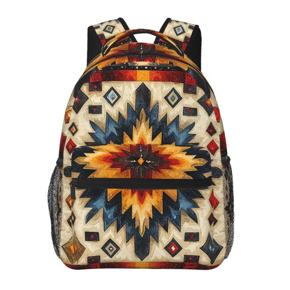 Native Southwest Tribal Patterns Art Backpack Casual College Bag Zipper Laptop Daypack Hiking Rucksack Travel