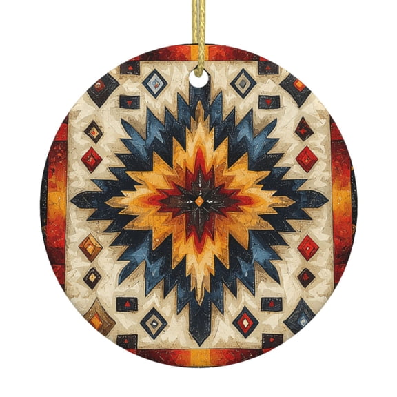 Native Southwest Tribal Patterns Art Ceramic Christmas Ornament, Round Porcelain Xmas Tree Hanging Decoration