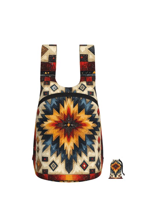 Native Southwest Tribal Patterns Art Foldable Storage Backpack Lightweight Packable Travel Daypack for Shopping Commuting Hiking
