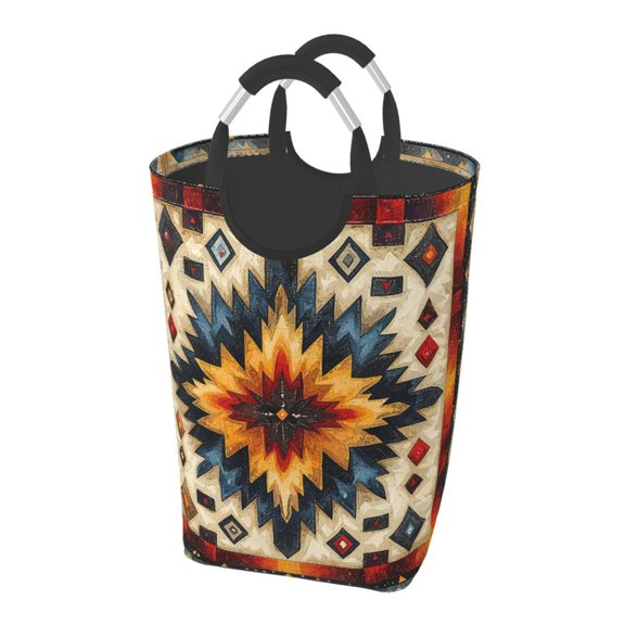 Native Southwest Tribal Patterns Art Laundry Bag with Handle - Foldable Dirty Clothes Hamper Collapsible Storage Bin