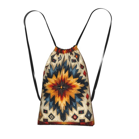 Native Southwest Tribal Patterns Art Packable Drawstring Backpack, Lightweight Foldable Cinch Storage Bag for Gym Travel Shopping