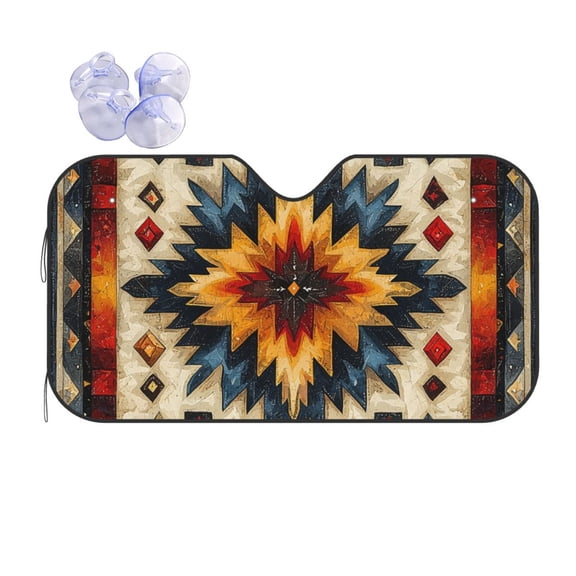 Native Southwest Tribal Patterns Art Reflective Car Windshield Sunshade, UV Ray Reflector Sun Visor Universal Fit for SUVs, Trucks, Sedans,S