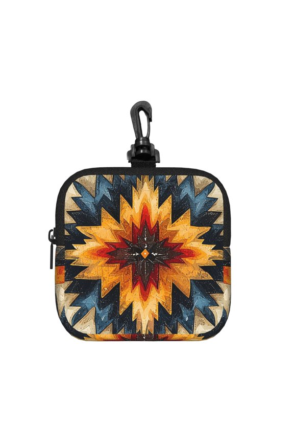 Native Southwest Tribal Patterns Art Square Gear Pouch with Lobster Clasp Waterproof Tech Accessory Organizer, Key & Coin Case