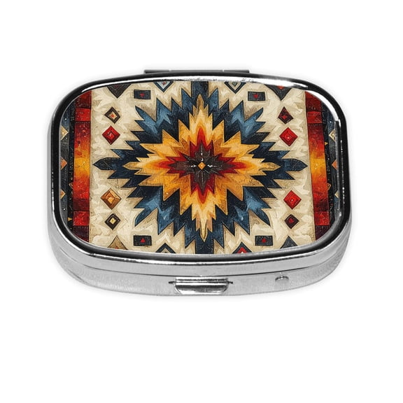 Native Southwest Tribal Patterns Art Square Pill Box 2 Compartment Pill Case Medicine Organizer Decorative Gift for Purse Pocket