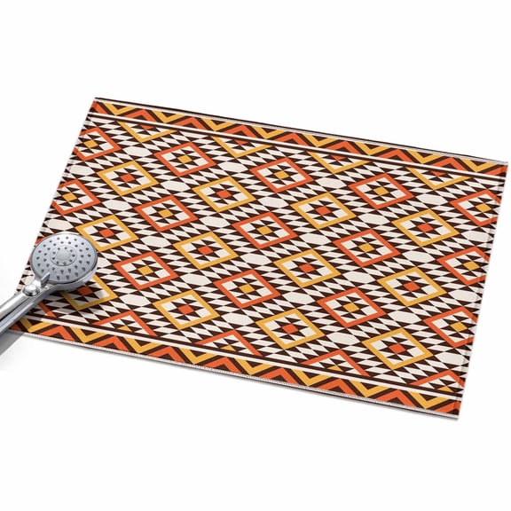 Native Striped 2x3ft Non Slip Area Rug Yellow Orange Tribe Geometric Abstract Ethnic Plaid Washable Soft Area Rugs for Living Room, Indoor Circle Carpet for Bedroom Dining Room Kitchen