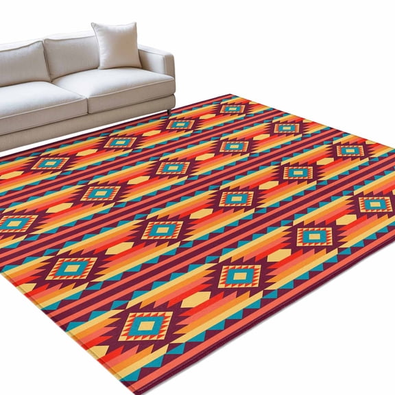 Native Striped 6x9ft Non Slip Area Rug Brown Orange Tribe Geometric Abstract Ethnic Striped Washable Soft Area Rugs for Living Room, Indoor Circle Carpet for Bedroom Dining Room Kitchen