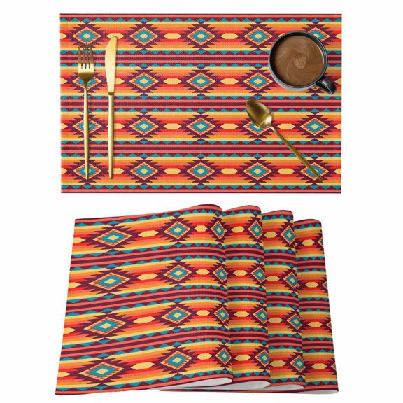 Native Striped Cotton Linen Placemats Set of 1, Brown Orange Tribe Geometric Abstract Ethnic Striped Washable Table Place Mats Heat Insulating Placemat for Dining Room Kitchen Daily Use 13 x 19 Inch